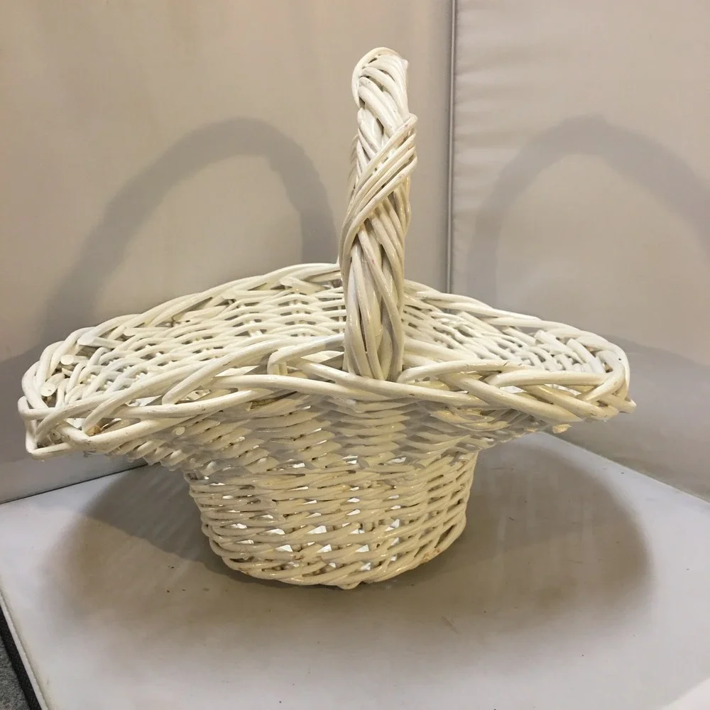 Woven Wicker Basket Home Decor Large White Braided Handle Cottagecore
